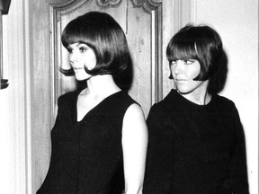 Fashion designer Mary Quant, right, is seen with a model in a photo published in the Montreal Gazette on Sept. 28, 1964, reporting on a press conference she held in Montreal. Both are wearing Quant's creations. This is a cropped version of a photo that is shown in full with the text.