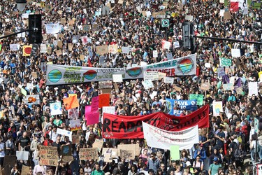 Protesters fill Park Ave at the start of the big climate march in Montreal Friday September 27, 2019.