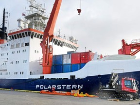 The German icebreaker and research vessel Polarstern, ashore in Tromso, Norway, on September 18, 2019, will soon embark on an expedition to the Arctic where the goal is to become ice-solid and drift with the ice.