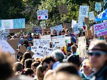 Marchers began gathering midmorning in the streets of Montreal during the global climate strike on September 27 2019.