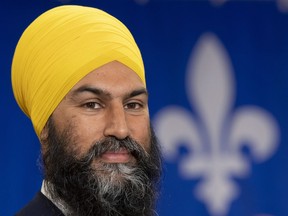 NDP leader Jagmeet Singh is seen during a campaign speech in Sherbrooke, Que., Sunday, September 15, 2019.