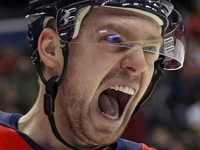 Evgeny Kuznetsov of the Washington Capitals celebrates his goal against the San Jose Sharks during the second period at Capital One Arena on Jan. 22, 2019, in Washington, D.C.