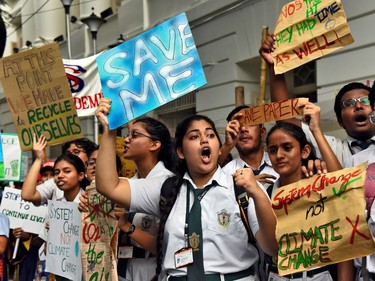 KOLKATA, INDIA: Students take part in a "Fridays for Future" march calling for urgent measures to combat climate change Sept. 27, 2019.