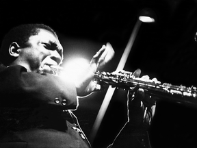 John Coltrane performs on stage at the Half Note club, New York, 1965.