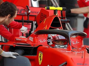 Formula One F1 - Russian Grand Prix - Sochi Autodrom, Sochi, Russia - September 28, 2019. Ferrari's Charles Leclerc is seen in the pit during during qualifying.