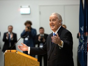 Former Prime Minister Brian Mulroney takes part in a ceremony to officially open the Brian Mulroney Institute of Government at St. Francis Xavier University in Antigonish, N.S., on Wednesday, Sept. 18, 2019.