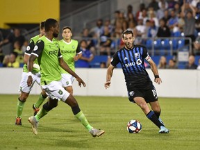 Montreal Impact midfielder Ignacio Piatti dribbles the ball against York9 FC during the second half at Saputo Stadium.