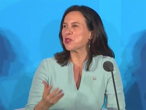 Montreal Mayor Valérie Plante addresses the United Nations on Monday at the opening of its climate summit. (Screen grab)