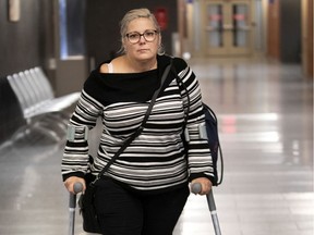 Nancy Carrier arrives for trial of Sébastien Théodore at the Montreal courthouse Oct. 10, 2019.