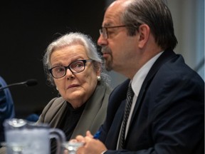 APPELE-Quebec vice-chair Joan Fraser, left,  and chair Geoffrey Kelley are trying to protect English school boards.