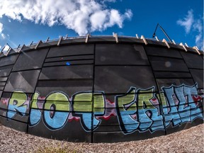 Graffiti artists have tagged some of the easy access cement walls of the Turcot Interchange near the CHUM in Montreal on Friday October 4, 2019. Dave Sidaway / Montreal Gazette ORG XMIT: 63245