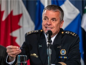 Montreal police chief Sylvain Caron speaks to the media in Montreal on Monday, Oct. 7, 2019.
