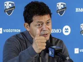 Montreal Impact head coach Wilmer Cabrera answers questions during end-of-season news conference in Montreal on Oct. 8, 2019.