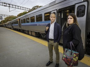 Francis Millaire and Karolyne Viau at the Deux-Montagnes train station. They are among thousands to be affected when the Mount Royal Tunnel shuts for REM-related work.