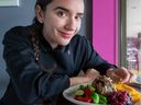 Vanessa Percher, head chef at Chef Veganessa, with her vegan Thanksgiving dish, lentil and mushroom loaf with roasted walnuts, miso gravy, roasted butternut squash mash, string beans and orange cranberry sauce in Beaconsfield on Saturday, Oct. 12, 2019.