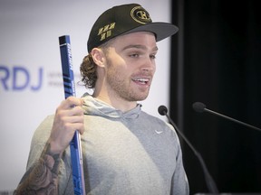 Canadiens' Max Domi speaks to the media about his personal support for young Canadians living with Type 1 diabetes, at the Bell Sports Complex on Friday, Oct. 25, 2019.