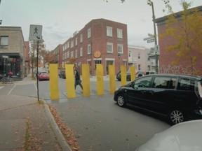 As part of a publicity campaign on pedestrian safety, the Société de l'assurance automobile du Québec surprised drivers in the Plateau-Mont-Royal borough with a pop-up crosswalk.