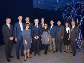 Honorary committee members Eric R. La Flèche, Alexandre Le Bouthillier, Nathalie Pilon, Olivier Boulva, Dr. Kevin Petrecca, Sébastien Fournier, Mélissa R. Shriqui, Frédéric Gauthier, Peter Lombardi, Lorena Cook and Ivan Boulva raise funds for the Neuro at the fifth edition of A Brilliant Night at Windsor Station.