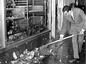 The Queen Elizabeth Hotel's windows were smashed on Oct. 7, 1969 as a wildcat strike by Montreal police left looters and vandals to run amok. This photo was published in the Montreal Gazette the following day.