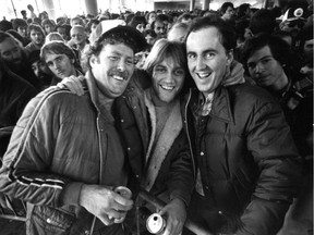 Peter MacMillan (left), Dan Morton and Don Meehan were among the many Expos fans who flocked to the Olympic Stadium on Oct. 12, 1981 to buy tickets to the National League championship series against the Los Angeles Dodgers. This photo was published in the Montreal Gazette the following day.