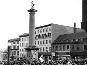 In 1942, Trafalgar Day, which normally is Oct. 21, was observed on Oct. 25 with a ceremony at the Nelson Column in Place Jacques-Cartier.
