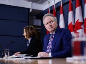 Stephen Poloz, governor of the Bank of Canada, right, and Carolyn Wilkins, senior deputy governor at the Bank of Canada.