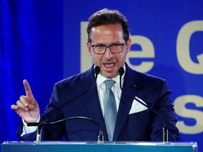 Yves-Francois Blanchet, Party leader of the Bloc Quebecois, speaks at a rally in Saint-Jean-sur-Richelieu, Quebec, Canada, October 19, 2019.