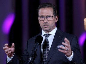 Bloc Québécois Leader Yves-François Blanchet speaks at a news conference after an English language election debate at the Canadian Museum of History in Gatineau on Oct. 7, 2019.