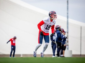 Alouettes wide-receiver Dante Absher in action during practice on Oct. 22, 2019.