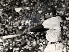 The Expos’ Ron Fairly swings at pitch during major-league game at Jarry Park on April 29, 1970.