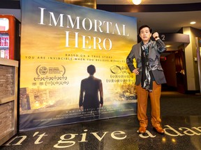 Ryuho Okawa attends a screening of Immortal Hero.