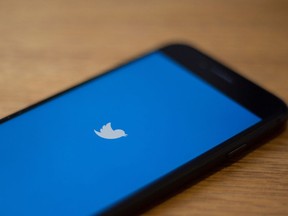 The Twitter logo is seen on a phone in this photo illustration.