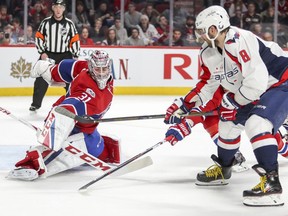 Canadiens Carey Price makes a save on a shot by Capitals' Alex Ovechkin during a game in 2017.