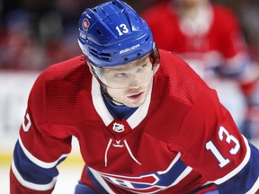 Montreal Canadiens' Max Domi lines up for a face-off during third period of National Hockey League game against the  New York Islanders in Montreal Thursday March 21, 2019.