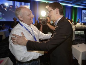 Sylvain Gaudreault, right, with Jean-François Lisée in 2016.