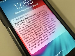 A cellphone showing a test of the emergency alert system.