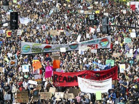 Protesters fill Parc Ave. during a climate march in Montreal on Friday Sept. 27, 2019.