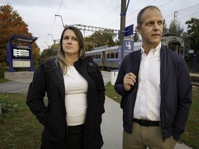 Karolyne Viau, a Ste-Marthe-sur-le-Lac resident and a spokesperson for the Deux-Montagnes users' committee,seen here with Francis Millaire, said, "This helps a very small minority of users."