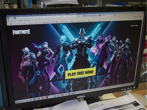 The home screen of the online game Fortnite in the office of McGill professor and video game addiction expert Jeff Derevensky  in Montreal Thursday, October 10, 2019.
