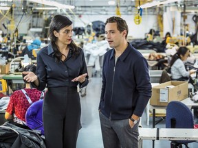 MONTREAL, QUE.: NOVEMBER 5, 2019 -- Debbie Zakaib, head of MMode speaks with Quartz Co. CEO Jean-Philippe Robert in Quartz's coat-making factory in Montreal Tuesday November 5, 2019. (John Mahoney / MONTREAL GAZETTE) ORG XMIT: 63420 - 4537