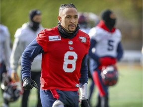 Montreal Alouettes quarterback Vernon Adams Jr. runs off the field at the end of practice in Montreal Friday November 8, 2019.