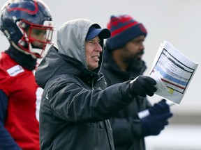 Defensive coordinator Bob Slowik directs his players during Montreal Alouettes practice in Montreal on Nov. 8, 2019.