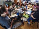Dungeon Master Greg Piggins, far left, plays Dungeons & Dragons with his family and friends at his home in Pierrefonds. Despite what you may remember from the ‘80s and from Stranger Things, the game is “for boys and girls and non-binary people and all the Homo sapiens,” says Noah, second from left.
