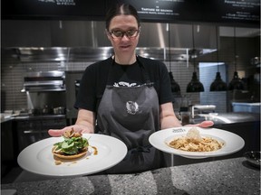 Chef Mélanie Blouin of Le Club Chasse et Pêche with some of the dishes to be offered at Time Out Market.