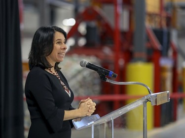 Mayor Valérie Plante inaugurates Montreal's new recycling plant in Lachine, Nov. 12, 2019.