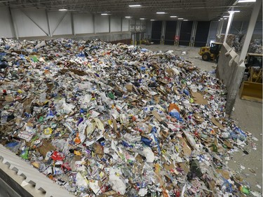 A mountain of recyclable materials in the city's new recycling plant in Lachine.