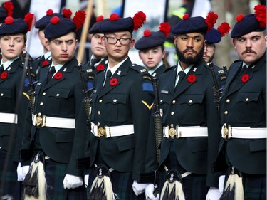Members of the Black Watch Regiment at Remembrance Day ceremony at Place du Canada in Montreal on Monday, Nov. 11, 2019.