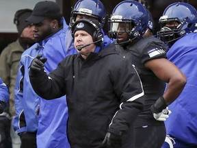 Carabins head coach Danny Maciocia sends signals to his team during the Quebec university football championship game against the Laval Rouge et Or in 2016.