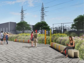 An "after" illustration of landscaping planned for the St-Jean substation land.