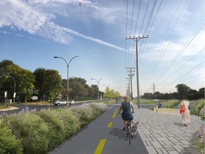 An illustration of the landscaping for the bike path along the St-Jean substation trajectory. (Courtesy of Hydro-Québec)